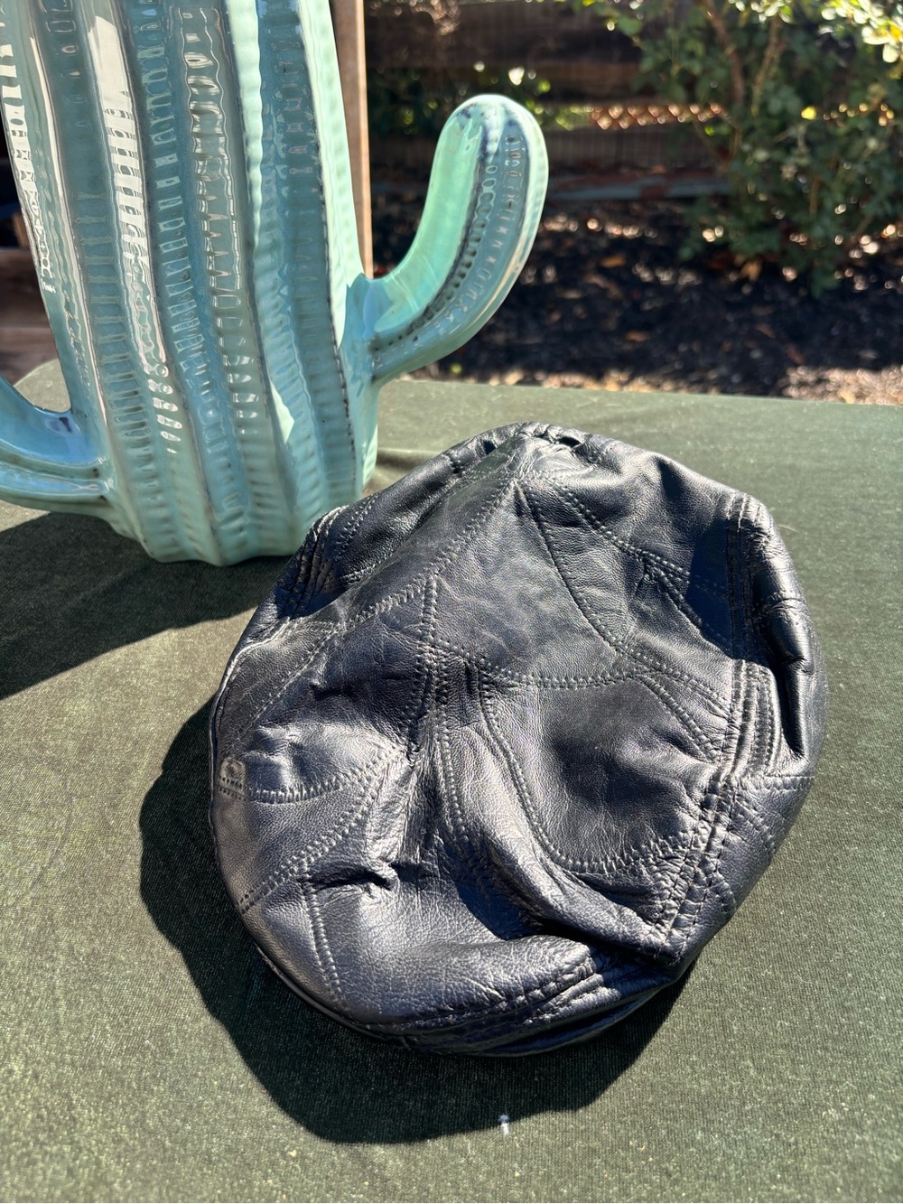 Black Quilted Leather Newsboy Cap